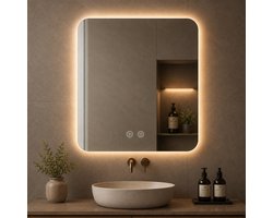 Clarvel NOX Badkamerspiegel met LED Verlichting 60x60 cm – Anti Condens – 3 Lichtkleuren – Dimbaar – Touch Bediening – IP44 – Vierkante Badkamerspiegel — cadeau in Wonen & Interieur