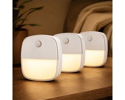3x WoonWonder Nachtlampje met bewegingssensor - Draadloos - voor o.a. Slaapkamer, Overloop, Garage - Dag en Nacht Sensor | Werkt op 3 AAA batterijen — cadeau in Wonen & Interieur