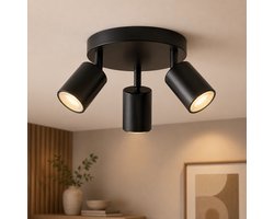 WoonWonder Elvar Plafondspot 3-Lichts Zwart - GU10 Spotjes Plafond - Draaibare & Kantelbare Plafondlamp - Industriële LED Spotlamp - Moderne Plafondverlichting voor Woonkamer, Keuken, Hal en Slaapkamer — cadeau in Wonen & Interieur