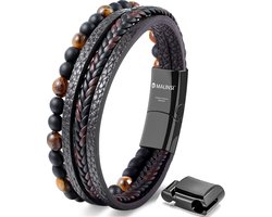 Malinsi® Armband Heren - Onyx Stone Bruin Leer Snoeren en RVS - Mannen Armbandje 20 + 2 cm Verlengstuk — cadeau in Sieraden