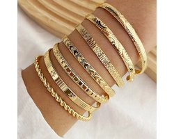 Joboly Armbanden Set 7-delig - Goudkleurig - Bangle Armband 18 cm - Dames — cadeau in Sieraden