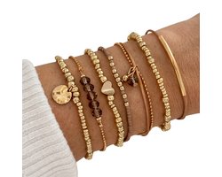 Armbanden Set Dames - 7 Delige Bohemian Sieraden Set - Goudkleurige Elastische Armbanden - Trendy & Comfortabel - Modieuze Accessoires voor Elke Gelegenheid — cadeau in Sieraden