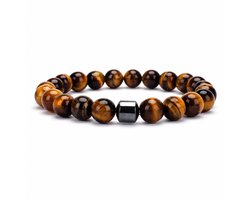 XYZ Goods Armband Heren Tijgeroog Kralen - Natuursteen - 19cm - Elastisch — cadeau in Sieraden
