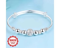 Sjika - S925 Zilveren Armband Dames – Sterling Silver Bangle met Bedels – Verstelbare Armband – Pandora Style - Cadeau voor haar — cadeau in Sieraden