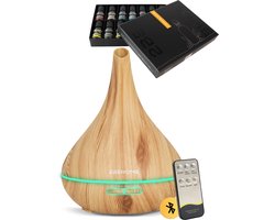 2BEHOME Aroma Diffuser Set met 16 Etherische Oliën & Afstandsbediening - 550ML - Aroma Diffuser Luchtbevochtiger - Etherische olie diffuser - Essential Oil Aromadiffusers - Geurverspreider voor Aromatherapie - Lichte Houtlook — cadeau in Verzorging