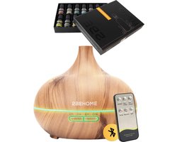 2BEHOME Aroma Diffuser Set met 16 Etherische Oliën & Afstandsbediening - 550ML - Aroma Diffuser Luchtbevochtiger - Etherische olie diffuser - Essential Oil Aromadiffusers - Geurverspreider voor Aromatherapie - Lichte Houtlook — cadeau in Verzorging