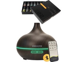 2BEHOME Aroma Diffuser Set met 16 Etherische Oliën & Afstandsbediening - 550ML - Aroma Diffuser Luchtbevochtiger - Etherische olie diffuser - Essential Oil Aromadiffusers - Geurverspreider voor Aromatherapie - Donkere Houtlook — cadeau in Verzorging