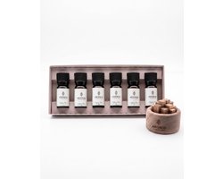 ARONIQ Etherische Oliën Set - Met Luxe Houten Aroma Diffuser - 6x 10ml 100% Pure Aromatherapie Cadeauset - Complete Geurset — cadeau in Verzorging