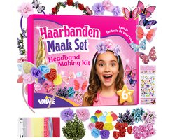 Vaive Haarband Knutselset 54-delig – Maak 10 Haarbanden – Diadeem Knutselen voor Meisjes – Sieraden Maken – Knutseldoos – Knutselpakketten — cadeau in Hobby