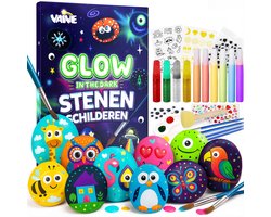 Vaive Stenen Schilderen 61-delig – Glow in the Dark Happy Stones – Knutselen - Knutselset voor Meisjes & Jongens - Knutselpakketten — cadeau in Hobby