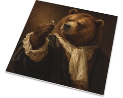 Tegeltje mat Bruine Beer Fijnproever met Lepeltje Oude Meesters Parodie Portret Statig Dieren Schilderij voor Keuken en Eethoek Grappig Kunstzinnig Cadeau voor Bourgondiër en Kookliefhebber 15x15 cm mat — cadeau in Wonen & Interieur