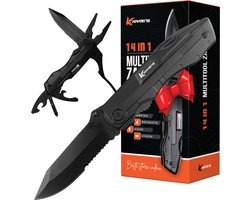 KRATENS® Multitool Zakmes - 14 in 1 Gereedschap Gadget - Tang - Jachtmes - Survival Mes - Noodpakket - Zwart - Cadeaus voor Mannen — cadeau in Gadgets