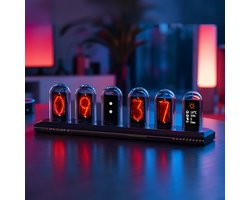 Wedjis Nixie tube klok Pro - Digitale Klok - Slimme verlichting - Aluminiumlegering - Gadgets mannen - Incl. USB-stroomkabel - Zwart – 6 LED’s — cadeau in Gadgets