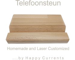 Telefoon en Tablet Steun -Telefoonhouder - ook voor Foldable Phone - FSC hout 16 cm - Happy Currents - cadeau — cadeau in Wonen & Interieur