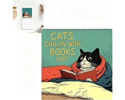 Wandkalender 2027 met Katten en Boeken - Maandelijkse Planner met Kattenthema - 7.8x7.8 Inch - Grappige Decoratie voor Thuis - Perfect Cadeau voor Gezin en Kinderen - 1 Stuk(A) — cadeau in Kalenders & Planners