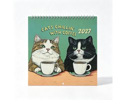 Wandkalender 2027 met Katten en Boeken - Maandelijkse Planner met Kattenthema - 7.8x7.8 Inch - Grappige Decoratie voor Thuis - Perfect Cadeau voor Gezin en Kinderen - 1 Stuk(B) — cadeau in Kalenders & Planners