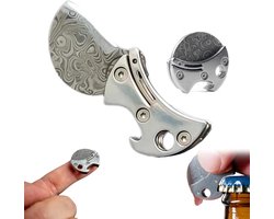 Flessenopeners - Openers - Mini Zakmes met Flessenopener - Sleutelhanger Mesje - RVS Damascus Look - Survival tool - Munt mes - Coin knife - Pakketopener - Bieropener sleutelhanger - Compact & Draagbaar - Gadget Cadeau voor Mannen — cadeau in Gadgets