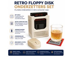 Floppy Disk Onderzetters Set van 8 – Retro Onderzetters met Houder – Gadget voor Mannen – Mancave & Gamer Cadeau — cadeau in Wonen & Interieur