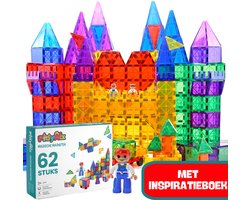 PlayMix Magnetic Tiles - 62 Stuks - Magnetische Tegels - Magnetisch Speelgoed - Bouwspeelgoed - Bouwblokken - Magna - Magneten Speelgoed - Bouwstenen - Montessori Speelgoed - Educatief Speelgoed - Sinterklaas Cadeautjes - Jongens & Meisjes — cadeau in Spellen & Speelgoed