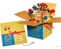 Popcards.nl pop-up kaart – Verjaardagskaart Cadeautje Felicitatie Happy Birthday Surprise Box Taart Ballonnen pop-up kaart 3D wenskaart — cadeau in Cadeau-ideeën
