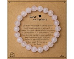 Bixorp Rozenkwarts Armband op Cadeau Kaartje - Rust en Kalmte - 8mm / 18cm Edelsteen Kralenarmband - Inclusief Cadeau Envelop — cadeau in Sieraden