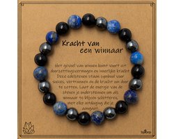 Bixorp Lapis Lazuli + Onyx + Hematiet Armband op Cadeau Kaartje - Winnaar - 8mm / 18cm Edelsteen Kralenarmband - Inclusief Cadeau Envelop — cadeau in Sieraden