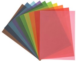 Gekleurd transparant vloeipapier / doorzichtig papier set van 10 verschillende kleuren ( knutselpapier, vliegerpapier, lantaarntje / lampion, surprise, kijkdoos, Sint Maarten, Halloween), schoencadeau Sint / Kerstmis — cadeau in Hobby