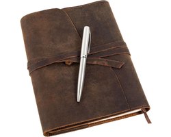 Navulbaar Leren Notitieboek met Luxe Pen - Handgemaakt - A5 — cadeau in Cadeau-ideeën