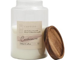 Grote Geurkaars in Glazen Pot - 24 cm Hoog - Ø 18 cm - Luxe Acacia Houtgeur - Decoratieve Kaars met Houten Deksel - Extra Lange Brandtijd - Wit — cadeau in Wonen & Interieur