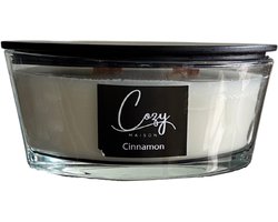 Cozy Maison Ellipse Geurkaars – 2 houten lonten – Cinnamon – Geurkaars in glazen pot met deksel — cadeau in Wonen & Interieur