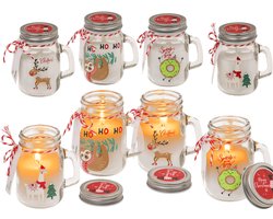 Without Lemon - Set van 4 - Kerst Kaars in Glazen Pot met Handvat - Mason Jar met Kerstprint - Warme en gezellige kerstsfeer - Kerstcadeau Idee — cadeau in Wonen & Interieur