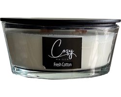 Cozy Maison Ellipse Geurkaars – 2 houten lonten – Fresh Cotton – Geurkaars in glazen pot met deksel — cadeau in Wonen & Interieur