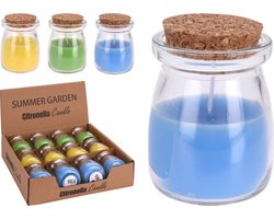 Citronella kaars in glazen pot met kurk deksel Groen — cadeau in Wonen & Interieur