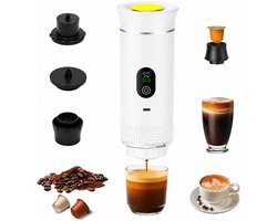 Draagbaar Koffiezetapparaat - 3-in-1 espressomachine – Met led-display – 20 bar druk en indicatoren voor temperatuur en batterijniveau in realtime – Geschikt voor gemalen koffie en capsules – Ideaal voor op reis, op kantoor en in de camper – Wit — cadeau in Kookcadeaus