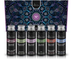 Beauty&Care® Cadeaupakket badolie - Badmiddel - 6 x 25 ml natuurlijke badolie - zwarte flesjes met aluminium dop - in cadeaudoos - Luxueus genieten en ontspannen - geschikt voor kleurentherapie - geen vette badranden - vegan — cadeau in Verzorging