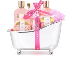 Spa Luxetique - Rose Beauty - Geschenkset Vrouwen in zilveren badkuip - Verwenpakket vrouw - Wellness bath - Verjaardag Cadeau Vrouw, voor haar, mama, vriendin, moeder - Huwelijkscadeau - Jubileum Giftset - Cadeautje Vrouw Volwassenen — cadeau in Verzorging