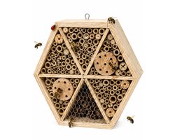 Hexagon Insectenhotel - Bijenhotel - Goed voor Insecten in de Tuin - Vlinderkast - Vlinderhotel - Natuurmonumenten Insectenhuis -Vlinderhuis - Bijenkast - Animal King - Hout — cadeau in Tuin & Klussen