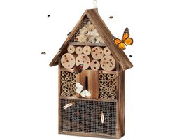Insectenhotel hangend gevlamd hout - 50 cm hoog - ophangen in tuin voor kinderen - bijenhotel vlinderhuis - natuurlijke uitstraling insect hotel — cadeau in Tuin & Klussen