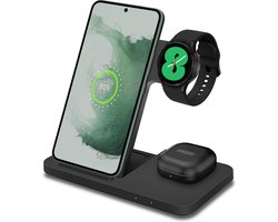 CHEROY 3-in-1 Draadloze Oplader - 15W Snellader - Qi Oplaadstation - Geschikt voor Samsung Galaxy Watch - Smartphones & Oortjes - Android - Zwart — cadeau in Gadgets