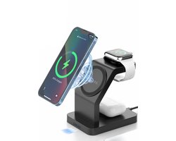 iSetchi Draadloze Oplader 3-in-1 – MagSafe-Compatibel Laadstation voor Smartphone, Smartwatch & Oordopjes – Qi Oplaadstation – 15W Wireless Fast Charger – Snellader — cadeau in Gadgets