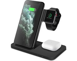 CHEROY 3-in-1 Draadloze Oplader - 15W Snellader - Qi Oplaadstation - Geschikt voor MagSafe, Apple Watch - Smartphone & Oortjes - Wireless Charger - Zwart — cadeau in Gadgets