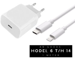 AB Goods Oplader Set - Adapter + Kabel 1M - 20W USB-C Snellader - 1M Kabel - Geschikt voor iPhone Oplader (6 t/m 14) - Compatibel als Oplader iPhone - Snellader voor Lightning Smartphone's — cadeau in Cadeau-ideeën