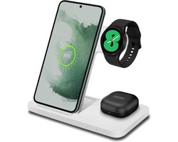 CHEROY 3-in-1 Draadloze Oplader - 15W Snellader - Qi Oplaadstation - Geschikt voor Samsung Galaxy Watch - Smartphones & Oortjes - Android - Wit — cadeau in Gadgets