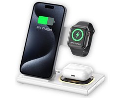 Dutch Quality® 3-in-1 Draadloze Oplader – 15W – Oplaadstation – Geschikt voor smartphones, Apple Watch en AirPods - snellader geschikt voor Qi - met nachtlampje - zonder adapter — cadeau in Gadgets