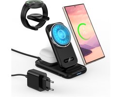 MMOBIEL Draadloze Oplader – 4 in 1 Qi2 Opvouwbaar Draadloos Oplaadstation – Laadstation voor Smartphone en Smart Watch – Incl. 25W Adapter - Zwart — cadeau in Gadgets