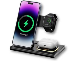 Dutch Quality® 3-in-1 Draadloze Oplader – 15W – Oplaadstation – Geschikt voor smartphones, Apple Watch en AirPods - snellader geschikt voor Qi - met nachtlampje - zonder adapter — cadeau in Gadgets