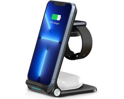Zinly 3-in-1 Draadloze Oplader (15W snellader) - Opvouwbaar - Geschikt voor alle Draadloos Oplaadbare Smartphones - GSM Lader - Wireless charger — cadeau in Gadgets