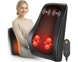 Lifeproducts Massagekussen voor Nek en Rug - Nekmassage Apparaat - Rugmassage - Shiatsu Nek Massage Apparaat met Warmtefunctie en Trilfunctie — cadeau in Cadeau-ideeën