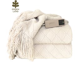 Groenland BOHEM Design Warmtedeken voor de Bank 180 × 130 cm White Clay | Verwarmde Plaid · Elektrische Deken voor de Bank | Wasbaar · 9 Warmtestanden · Timer met Automatische Uitschakeling — cadeau in Wonen & Interieur
