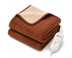 Scheffler Energiezuinige Elektrische Deken - 120W Warmtedeken XL 180 x 130 cm - 3 Standen - Pluche Teddy Winterdeken voor Bank & Bed - Bruin — cadeau in Wonen & Interieur